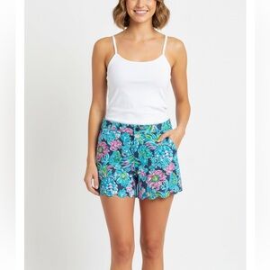 Lilly Pulitzer scalloped blue floral and pineapples stretch short size 2